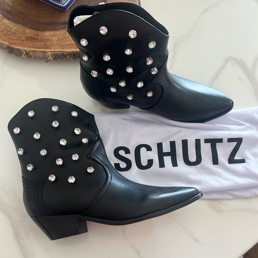 SCHUTZ Black Studded Ankle Booties